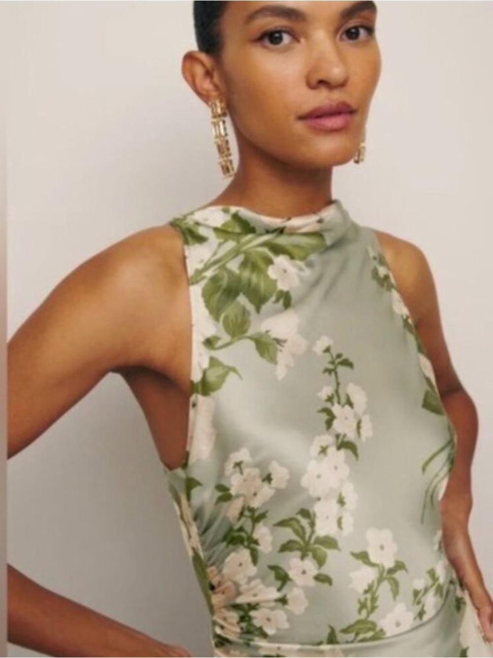 NEW Reformation Anaiis Long Silk Dress Tarragon Green Floral | size 4 - Picture 3 of 10